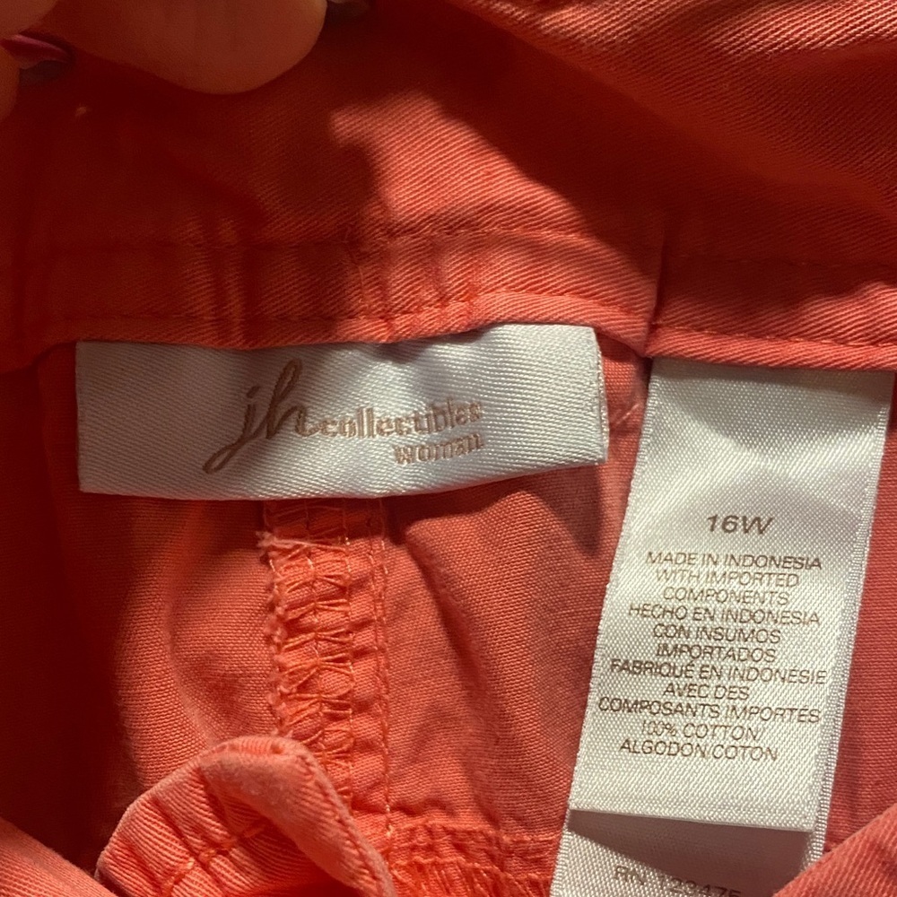 Coral Cotton Capri Pants Women Size 16W Cropped Summer Casual Pull On Style - Picture 2 of 8